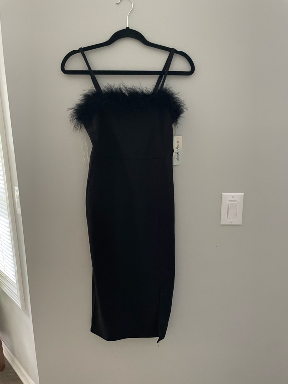 NWT Derek Heart Black Marabou-Trim Slip Dress - Women size M